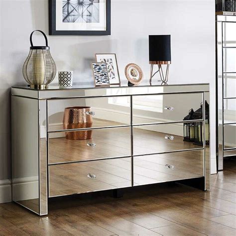 Zack 6 Drawer 125Cm W Chest | Mirrored bedroom furniture, Mirror chest of drawers, Mirrored ...