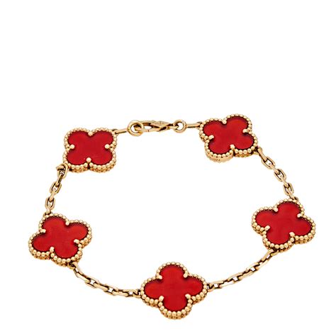 Pre-owned Van Cleef & Arpels Vintage Alhambra 5 Motifs Carnelian 18k Yellow Gold Station ...