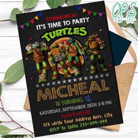 Ninja Turtle Invitation Customizable Template Instant Download | CustomPartyShirts