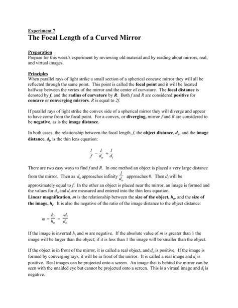 The Focal Length of a Curved Mirror