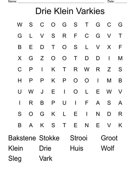 Drie Klein Varkies Word Search - WordMint