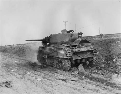 Burning M4A3 76 Sherman Tank 1st Armored Division February 1945 | World ...