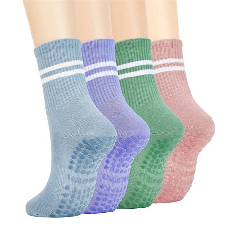 Zando Women's Non-Slip Grip Socks for Yoga, Pilates, Barre, Dance, Hospital Use - 4 Pairs ...