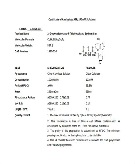 7+ Certificate of Analysis Template - Word , Google docs , Apple pages