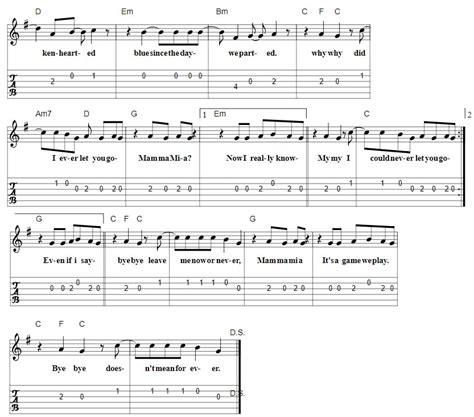 Mamma Mia Guitar Tab With Chords - Tenor Banjo Tabs