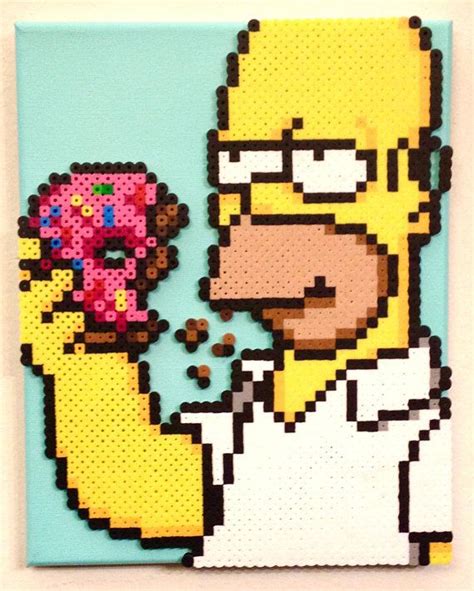 3D Homer Simpson Retro Art. Handmade Pixel Portrait. Perler Beads on ...