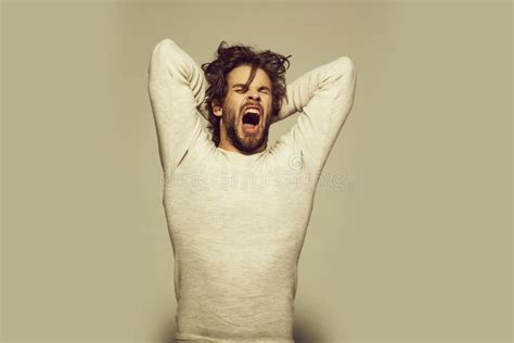 Morning Sleepiness. Yawning Man in Morning Stock Photo - Image of sleepy, white: 120439118