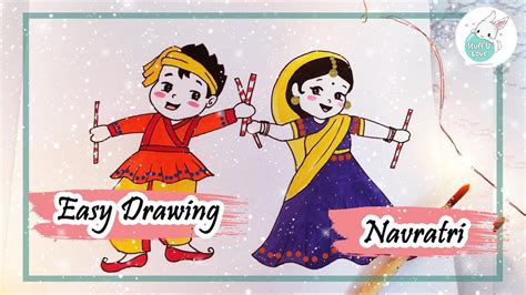 How to draw playing Garba Dandiya Dance Navratri special fetsival easy ...