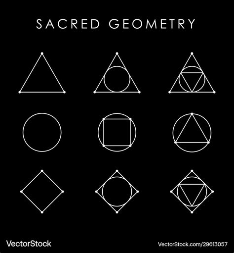 Sacred geometry white symbol set triangle circle Vector Image