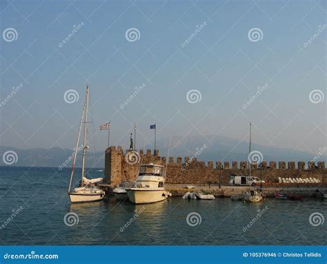 Nafpaktos Harbor at Acarnania and Aetolia Greece Stock Photo - Image of water, sail: 105376946