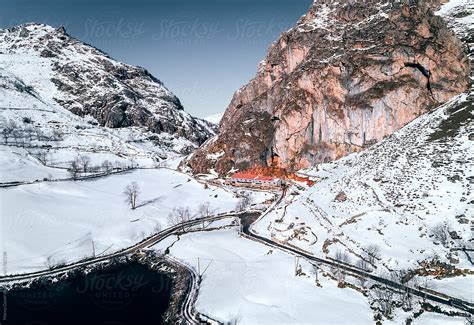 "Aerial View Of A Road Through A Snowy Field" by Stocksy Contributor ...