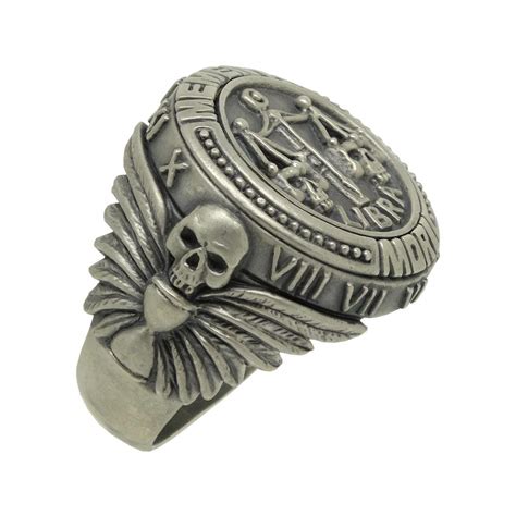 Sterling silver Libra "memento mori" zodiac skull horoscope men's ring ...