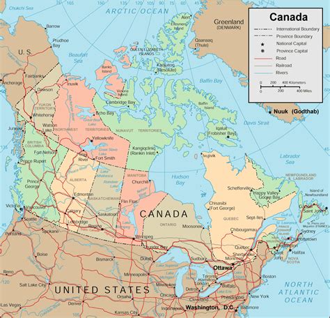 Detailed political and administrative map of Canada with roads and major cities | Vidiani.com ...