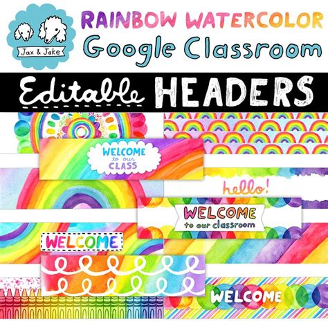 rainbow watercolor google classroom labels with the words, welcome to ...