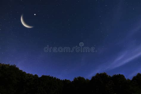 Night Sky Landscape and Moon, Stars, Ramadan Kareem Celebration Stock ...