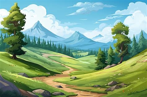 Premium Photo | Mountain Forest Anime Cartoon Scenery Background