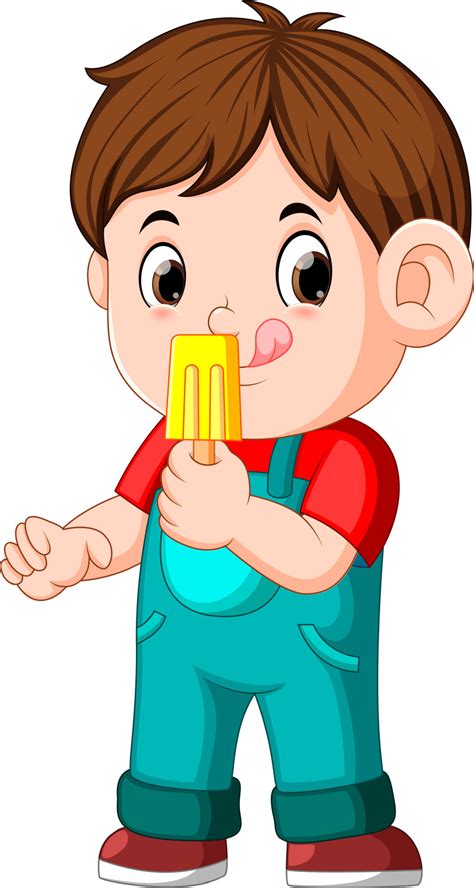 un niño comiendo helado de frutas en un palo 13799485 Vector en Vecteezy