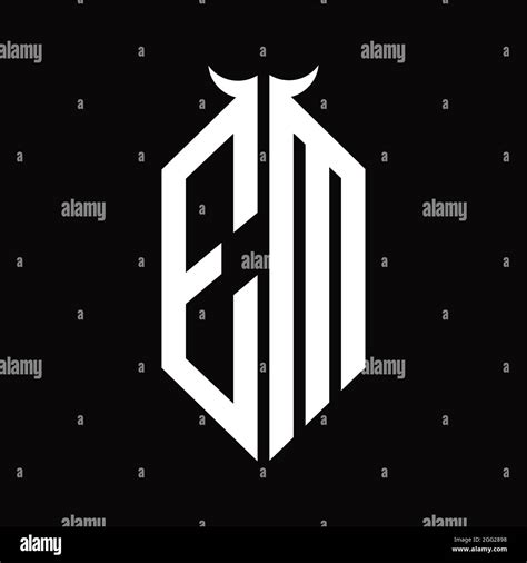 EM Logo monogram with horn shape isolated black and white design template on black background ...