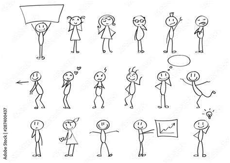 Funny children drawings - set of stick figures in different poses ...