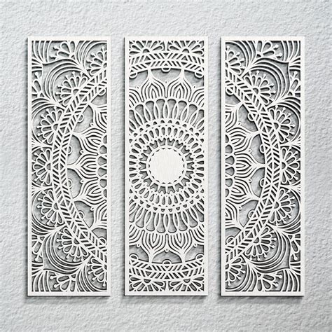 3pcs Mandala Wall Art Carved Wood Wall Art Floral Aesthetic Wooden ...