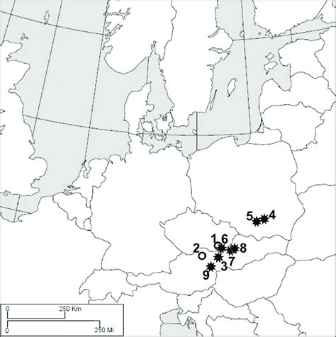 Map of Central European Gravettian sites: 1 and 2 Pavlovian; 3-9 Late... | Download Scientific ...