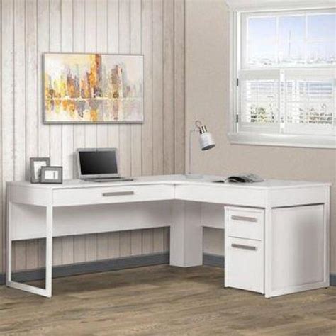 Ashley Collection L-Shaped Manager Office Desk With 2 Drawer Pedestral - White - Bunnings Australia