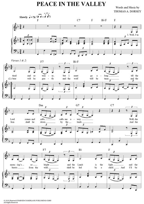 Peace in the Valley" Sheet Music by Anne Murray for Piano/Vocal/Chords ...