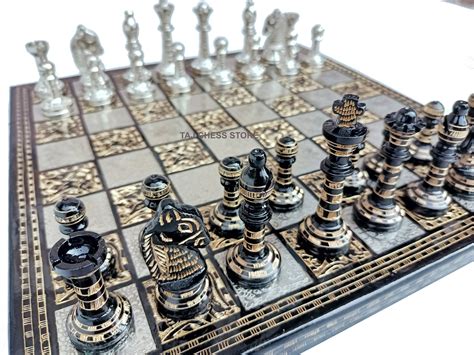 12 Solid Brass Metal Chess Set Pieces & Board with | Etsy