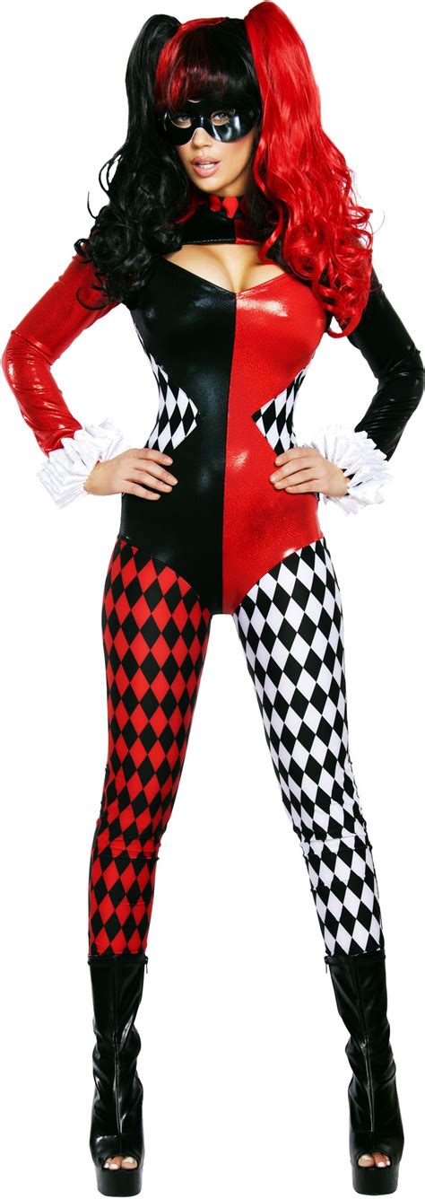 Harley Quinn Supervillain Jester Catsuit Cartoon Characters Costume Adult Women Character ...