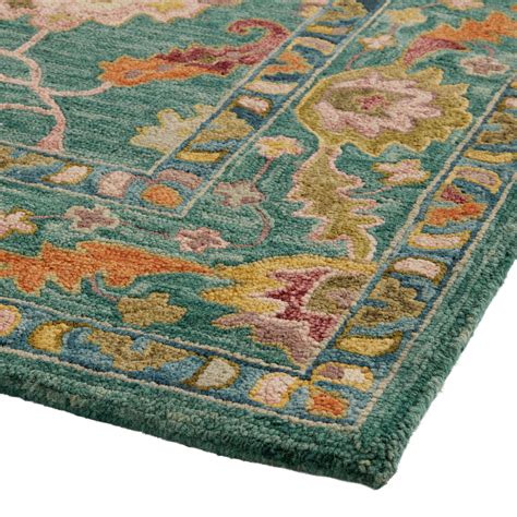 Raya Teal And Multicolor Floral Wool Area Rug - World Market