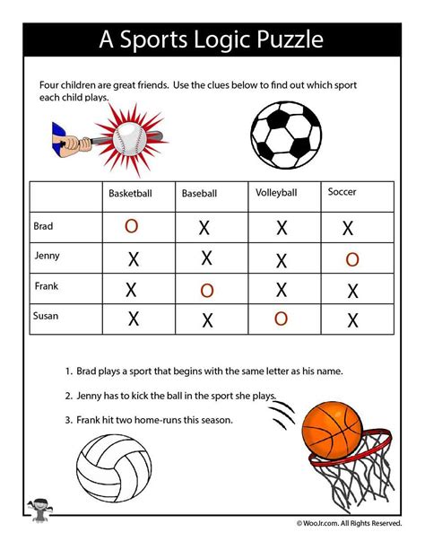 Easy Sports Logic Puzzle - ANSWERS | Woo! Jr. Kids Activities