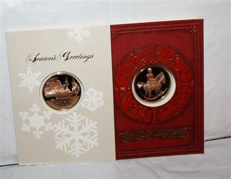 Vintage Franklin Mint Christmas Card with Bronze Coins, 1980s, Lot of 10