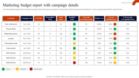 Marketing Budget Report With Campaign Details PPT Example