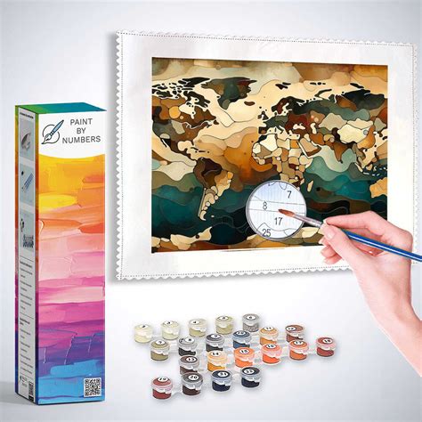 Paint by Numbers - World map, petrol – DIY Paint by Numbers