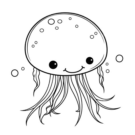 Cute Jellyfish Coloring Page Outline Sketch Drawing Vector, Fish ...