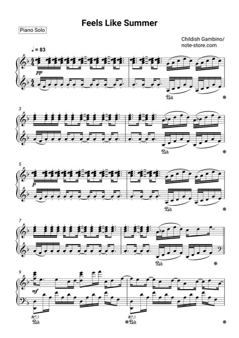 Childish Gambino - Feels Like Summer sheet music for piano download | Piano.Solo SKU PSO0019427 at