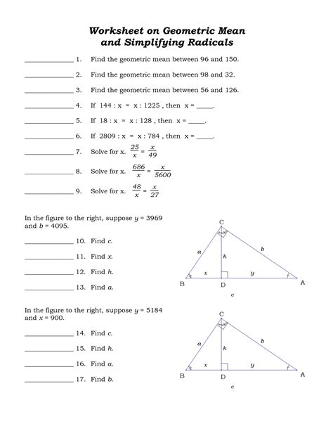 9 Geometric Mean Right Triangles Worksheets / worksheeto.com