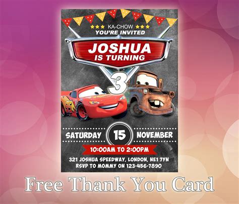 Disney Cars Invitations / Disney Cars Birthday Invitation / | Etsy | Cars birthday invitations ...