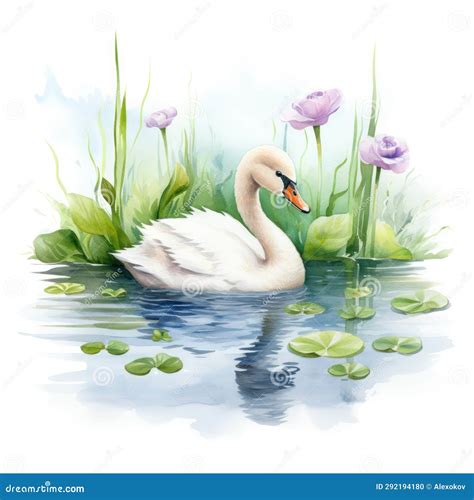 Peaceful Watercolor Baby Swan Floating Amidst Gentle River Currents AI ...