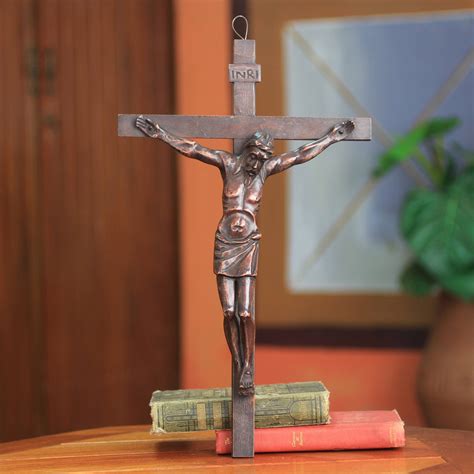 Mahogany wall sculpture - Christ on the Cross | NOVICA