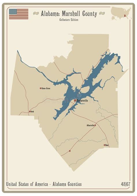 Vintage Map of Marshall County in Alabama, USA. Stock Vector ...