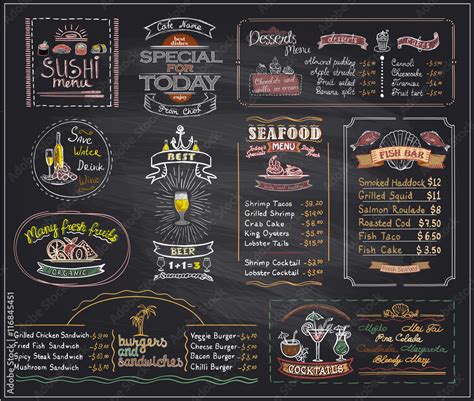 Vector Restaurant Menu Chalkboard Retro Style Stock Vector, 50% OFF