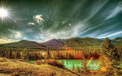 landscape, Nature, Canada, Mountain, Forest, Clouds, River, Sun Rays, Trees, HDR Wallpapers HD ...