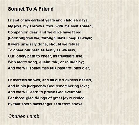 Sonnet To A Friend Poem by Charles Lamb - Poem Hunter