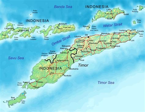 Large relief map of Indonesia and East Timor with roads | East Timor ...