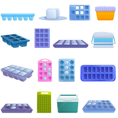 Premium Vector | Ice cube trays icons set. cartoon set of ice cube trays vector icons