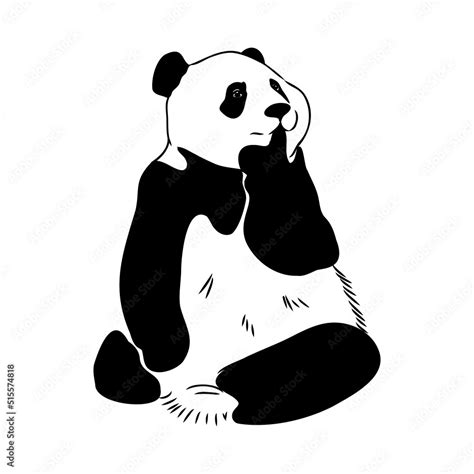 Vector realistic sketch of Panda figure in full-length, Hand drawn ...