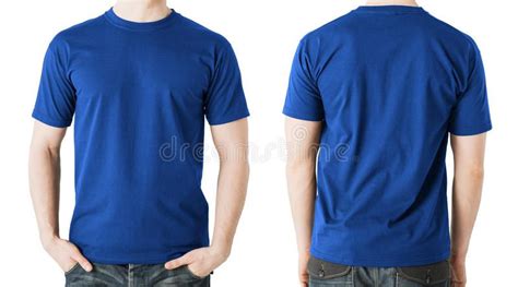 Man in blank blue t-shirt, front and back view stock image Mens Polo T ...