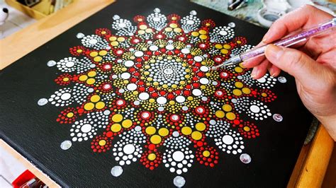 Large Mandala Dot Painting Tutorial on 12x12 Canvas || Oriental Theme ...