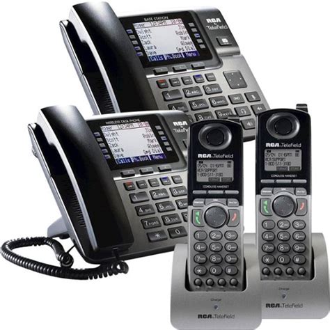 RCA 4-line Expandable Business Phone System with 2 Desk Phones, 2 Cordless Expansion Handsets ...